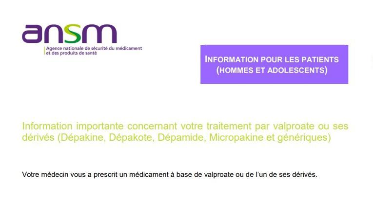 Valproate chez les hommes : un document à remettre aux patients